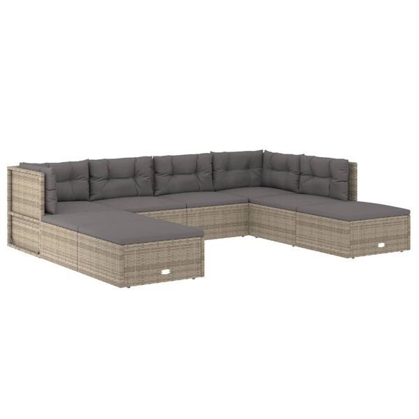 vidaXL 8 Piece Garden Lounge Set with Cushions Grey Poly Rattan