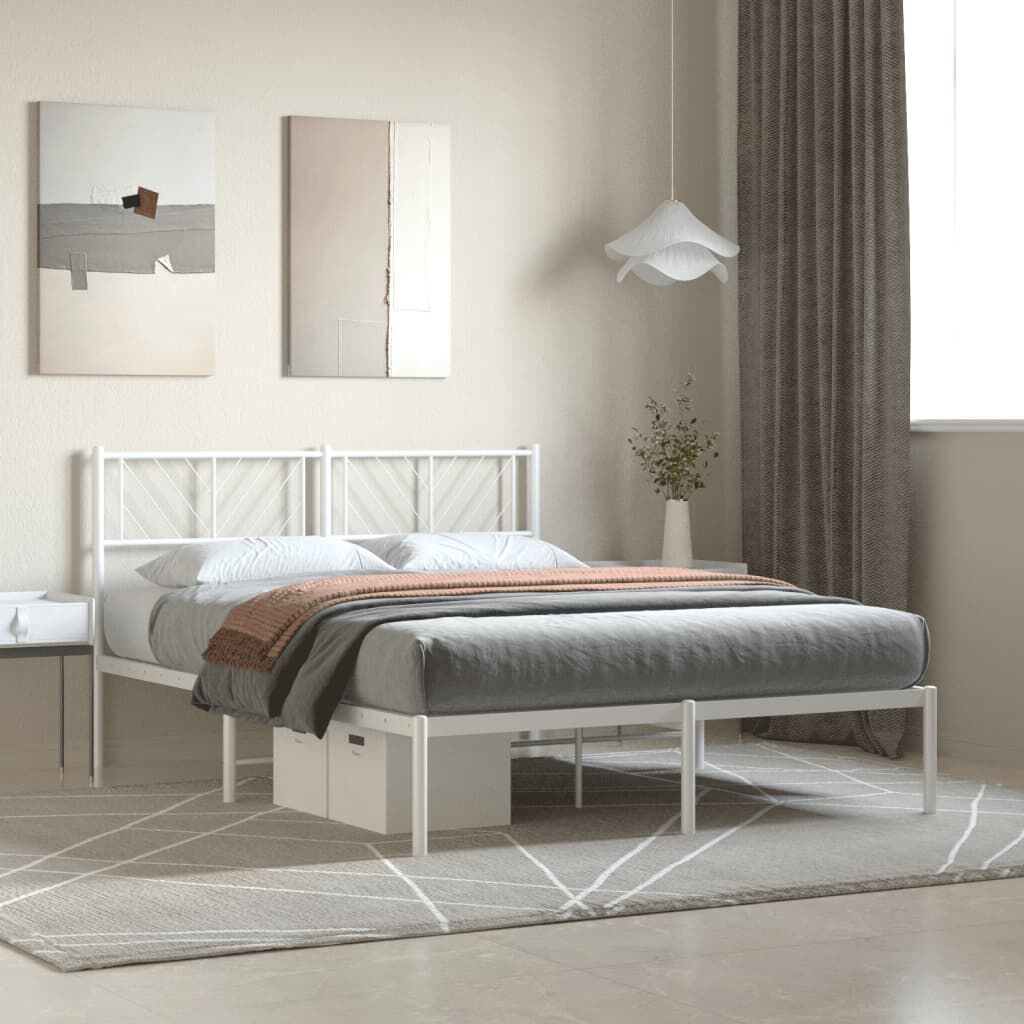 vidaXL Metal Bed Frame without Mattress with Headboard White 135x190cm