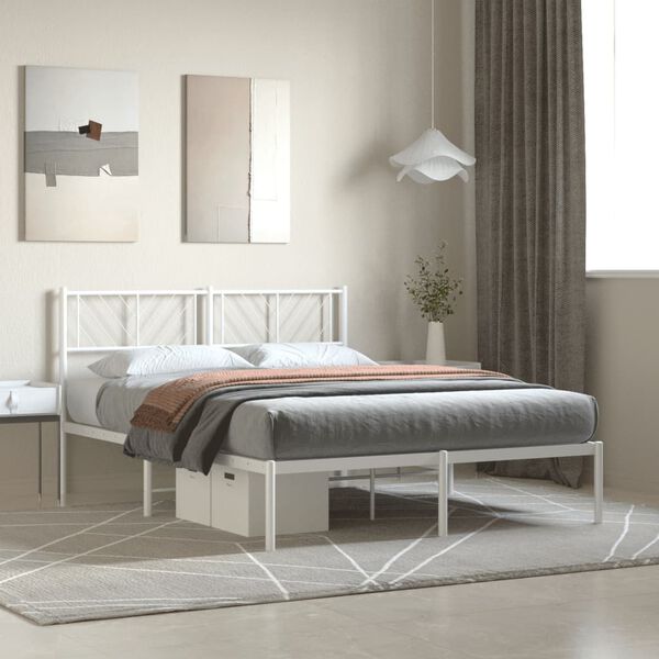 vidaXL Metal Bed Frame without Mattress with Headboard White 135x190cm