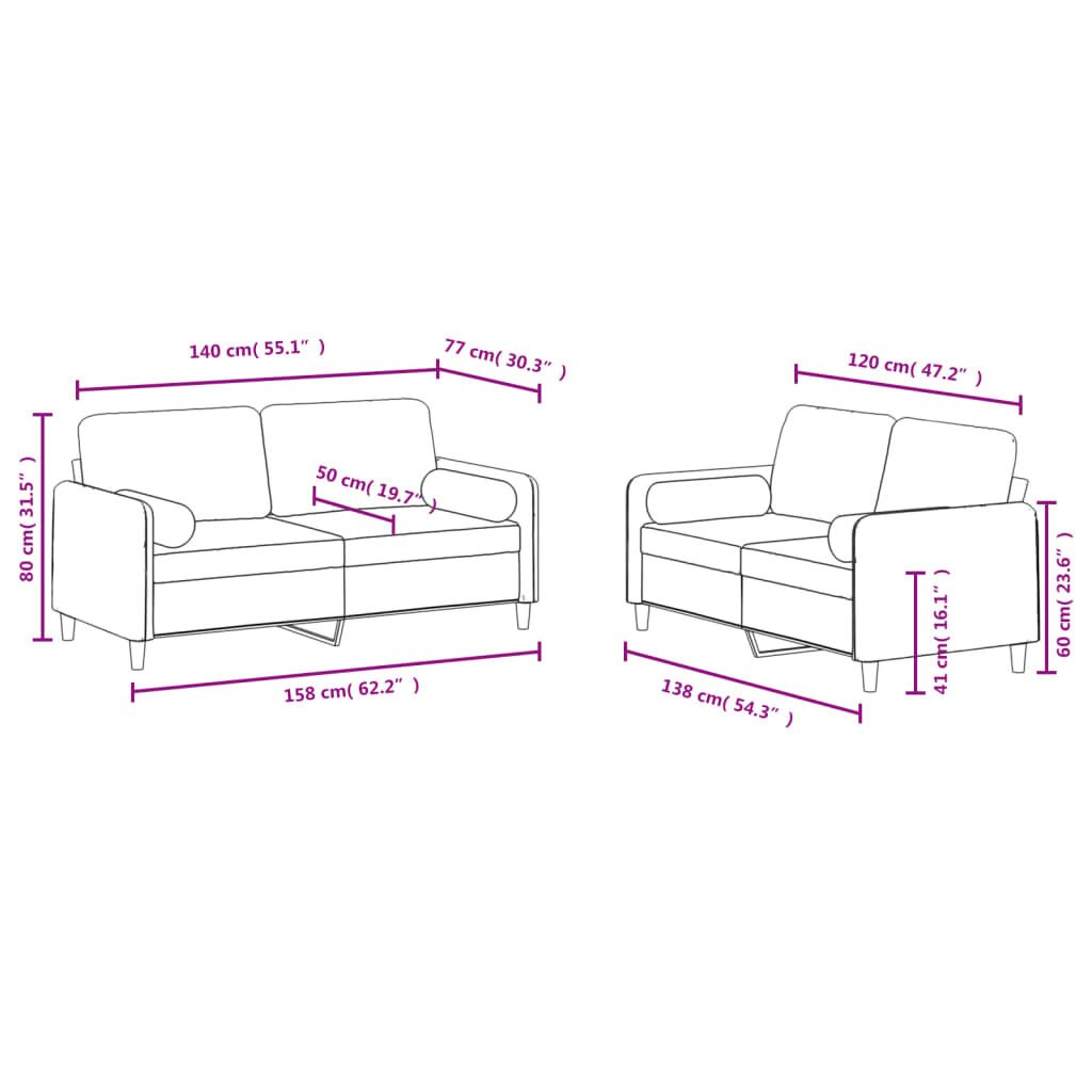 vidaXL 2 Piece Sofa Set with Pillows Light Grey Velvet
