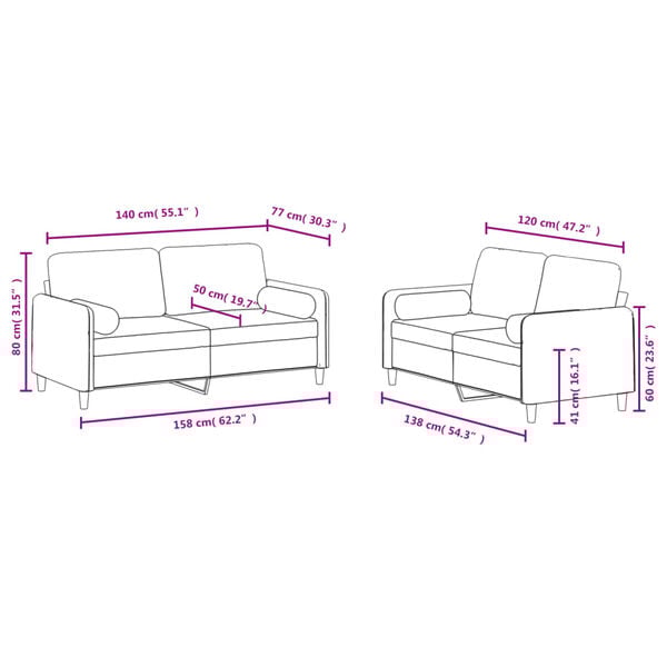 vidaXL 2 Piece Sofa Set with Pillows Light Grey Velvet