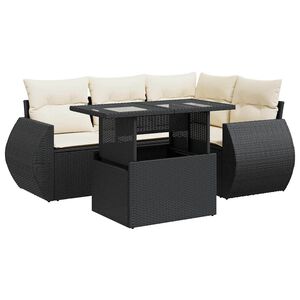 vidaXL 5 Piece Garden Sofa Set with Cushions Black Poly Rattan