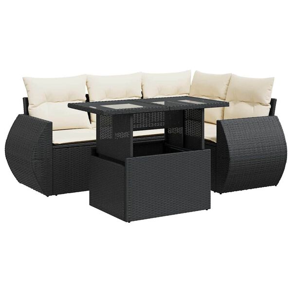vidaXL 5 Piece Garden Sofa Set with Cushions Black Poly Rattan