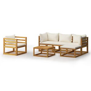vidaXL 6 Piece Garden Lounge Set with Cushion Cream Solid Acacia Wood