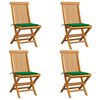 vidaXL Garden Chairs with Green Cushions 4 pcs Solid Teak Wood