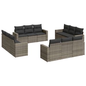 vidaXL 12 Piece Garden Sofa Set with Cushions Grey Poly Rattan