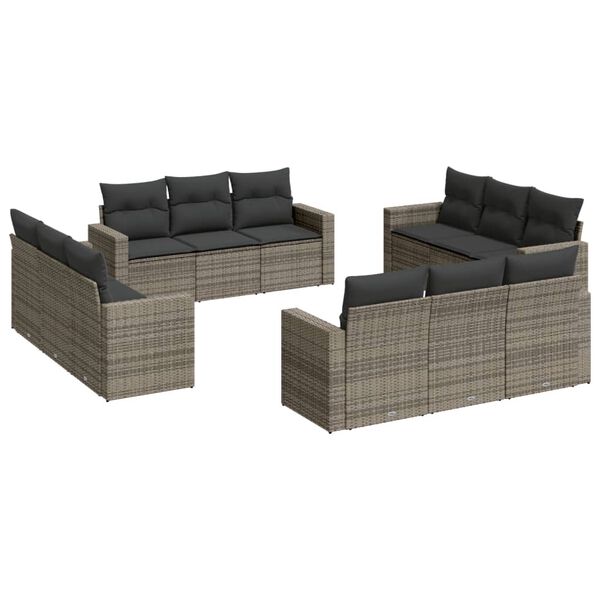 vidaXL 12 Piece Garden Sofa Set with Cushions Grey Poly Rattan