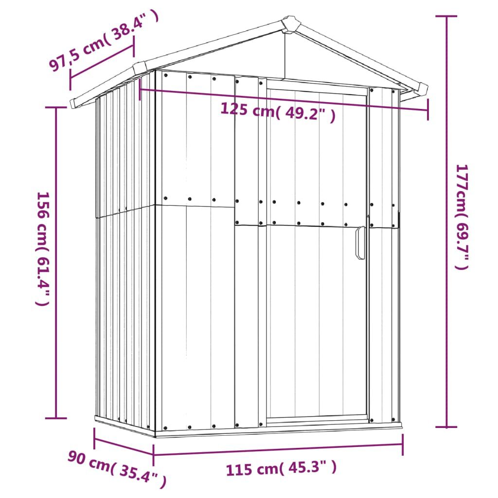 vidaXL Garden Shed Anthracite 126x97.5x177 cm Galvanised Steel
