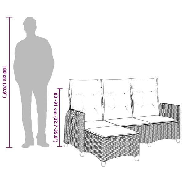 vidaXL Reclining Garden Sofa with Cushions L-shaped Beige Poly Rattan