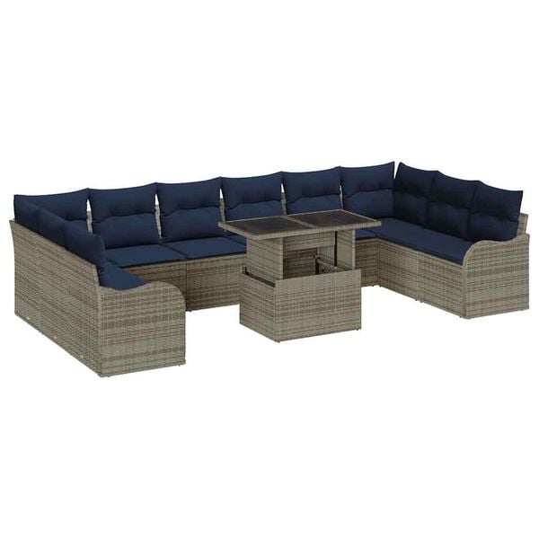 vidaXL Garden Sofa Set with Cushion 11 pcs Grey Poly rattan