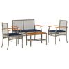 vidaXL 4 Piece Garden Lounge Set with Cushions Grey Poly Rattan