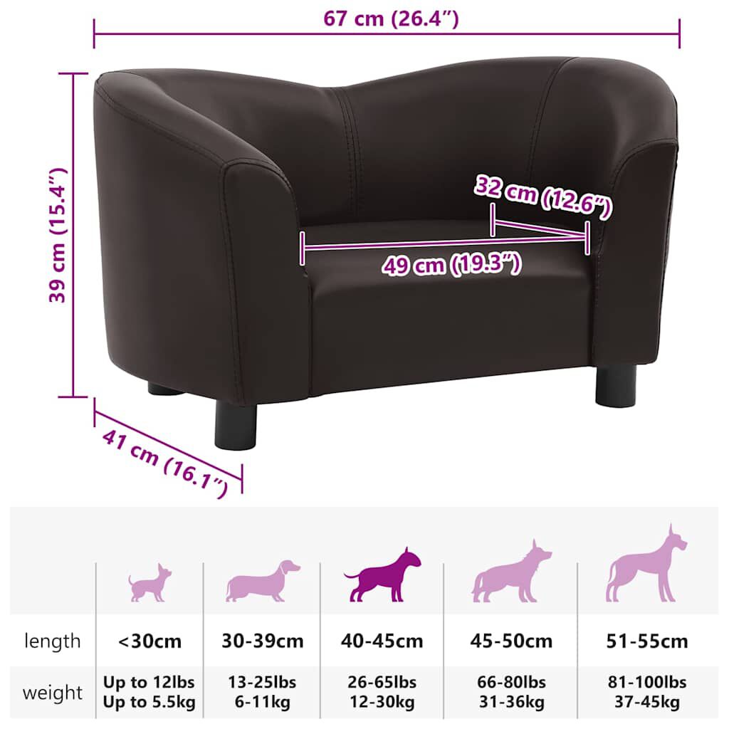 vidaXL Dog Sofa Brown 67x41x39 cm Faux Leather