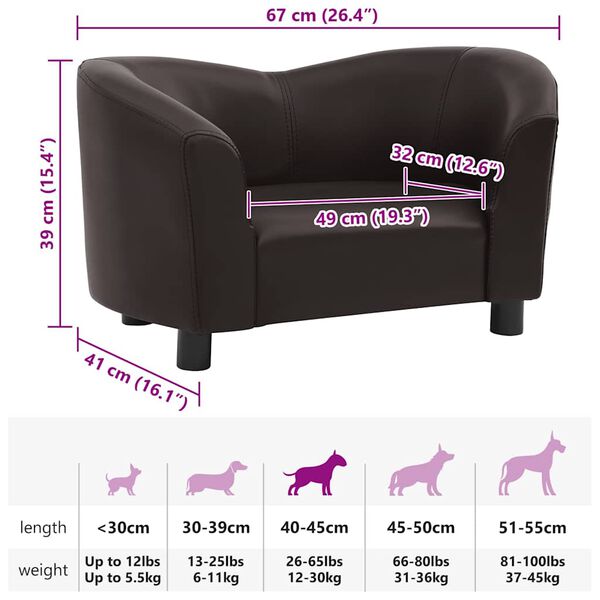 vidaXL Dog Sofa Brown 67x41x39 cm Faux Leather