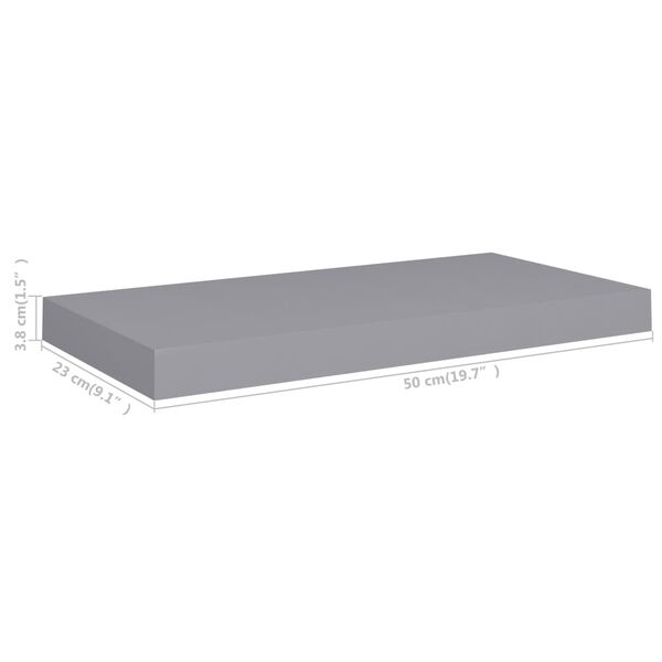 vidaXL Floating Wall Shelf Grey 50x23x3.8 cm MDF