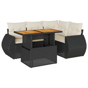 vidaXL 5 Piece Garden Sofa Set with Cushions Black Poly Rattan