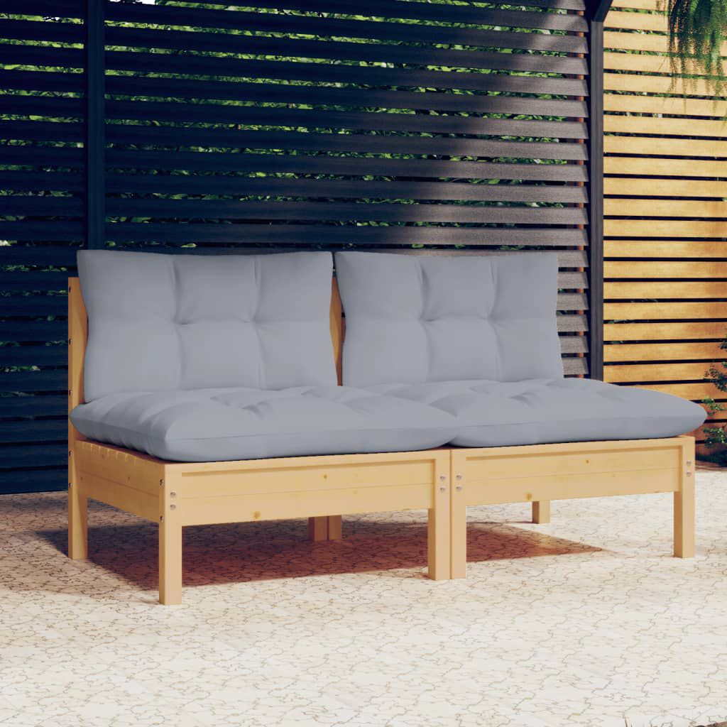 vidaXL 2-Seater Garden Sofa with Grey Cushions Solid Wood Pine