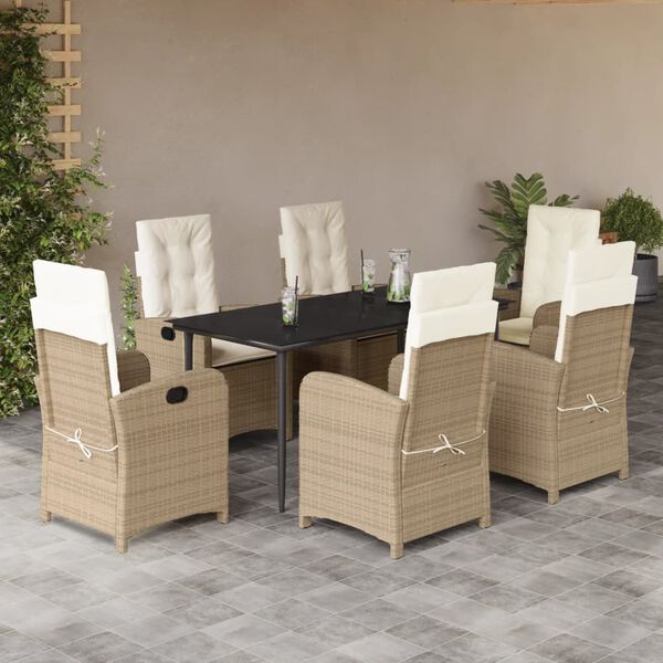 vidaXL 7 Piece Garden Dining Set with Cushions Beige Poly Rattan