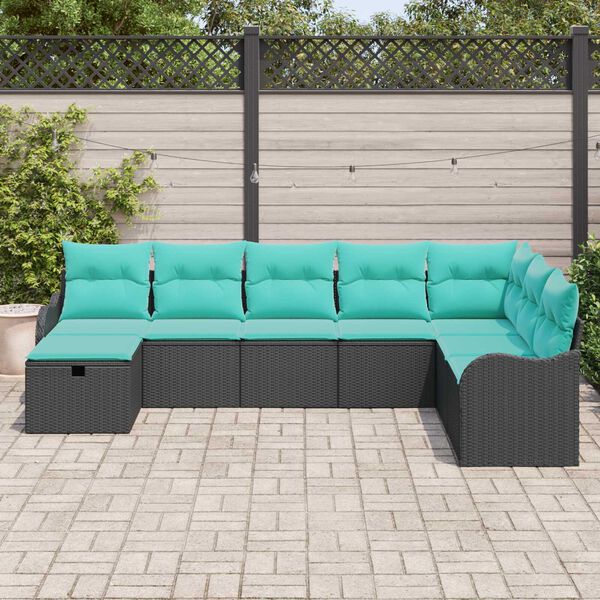 vidaXL 8 Piece Garden Sofa Set with Cushions Black Poly Rattan