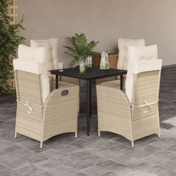 vidaXL 5 Piece Garden Dining Set with Cushions Beige Poly Rattan