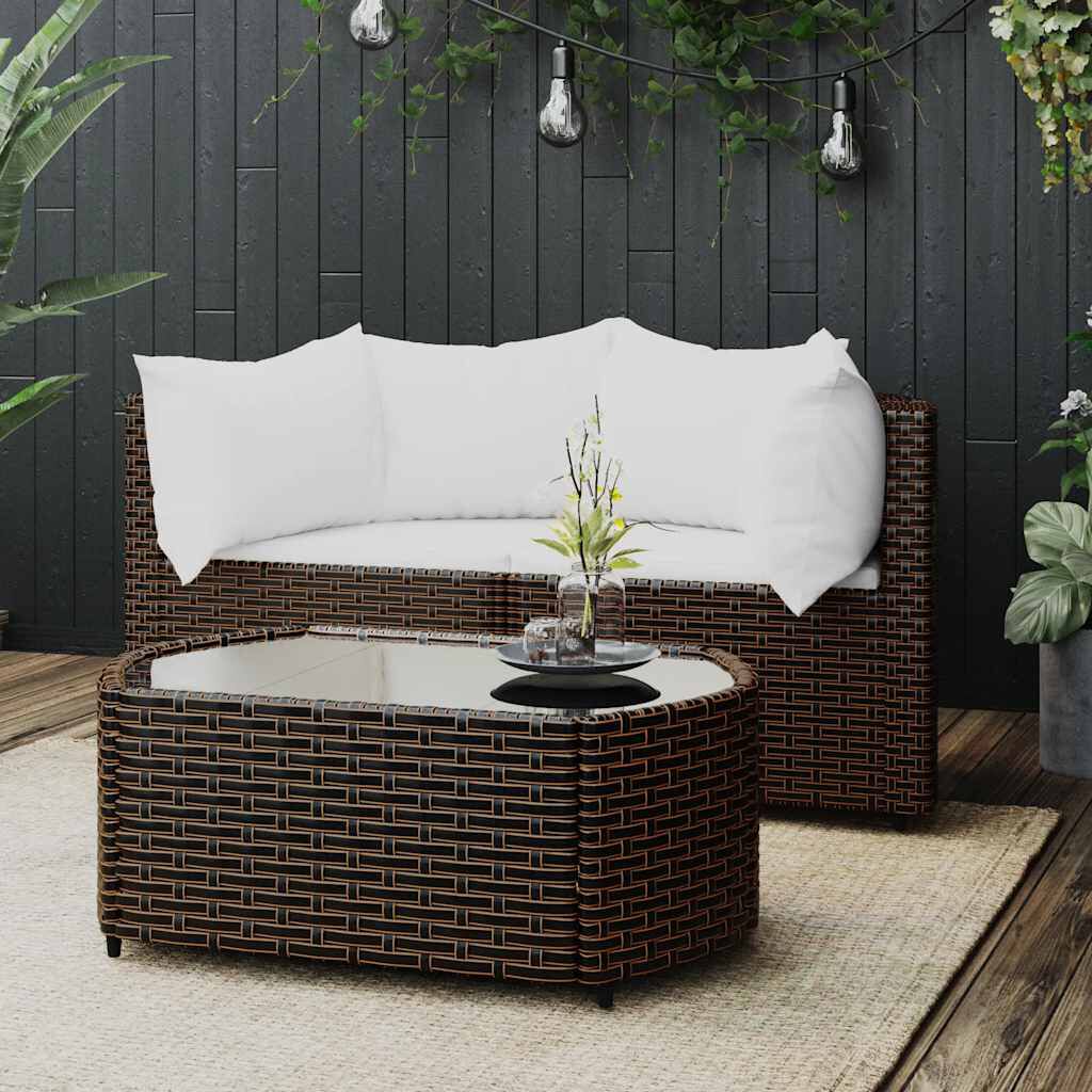 vidaXL 3 Piece Garden Lounge Set with Cushions Brown Poly Rattan