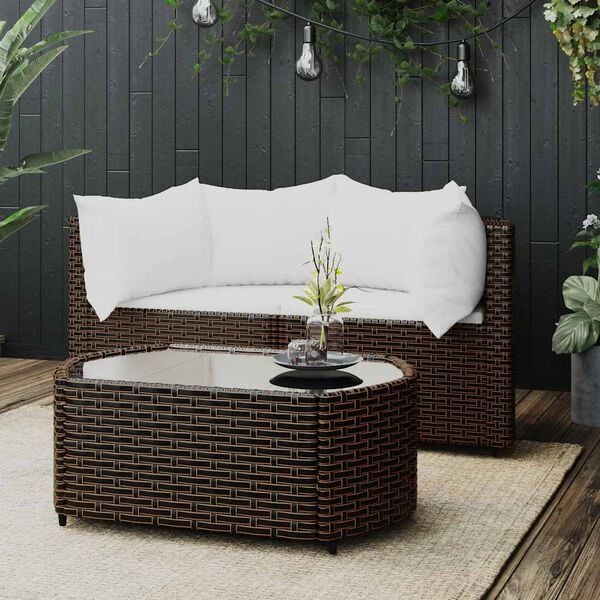 vidaXL 3 Piece Garden Lounge Set with Cushions Brown Poly Rattan