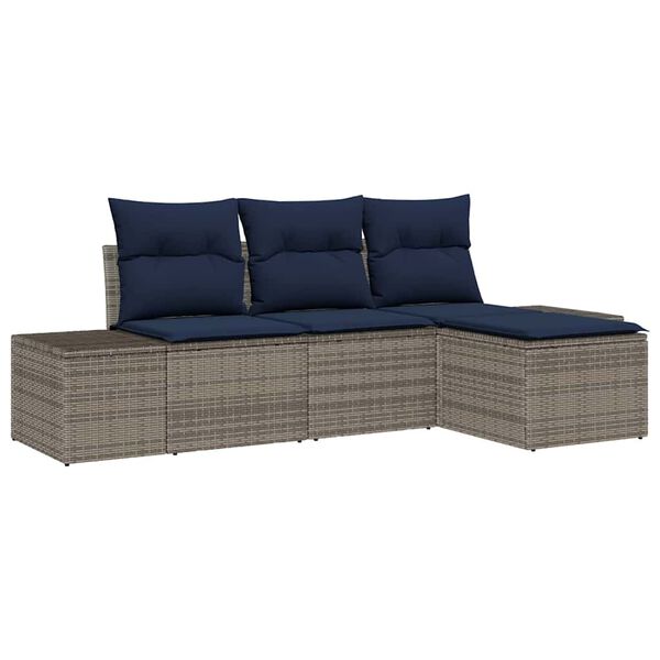 vidaXL Sofa Set with Cushion 4 pcs Grey Poly Rattan