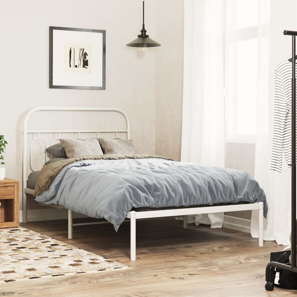 vidaXL Metal Bed Frame without Mattress with Headboard White 100x200cm
