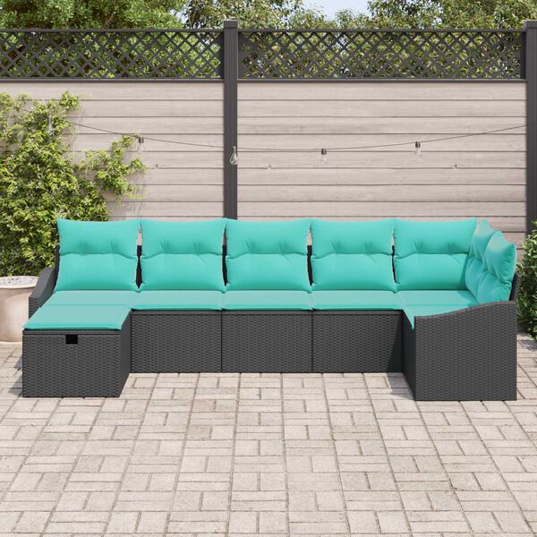 vidaXL 7 Piece Garden Sofa Set with Cushions Black Poly Rattan
