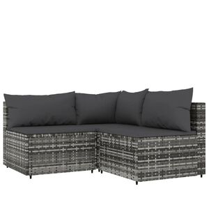 vidaXL 3 Piece Garden Lounge Set with Cushions Grey Poly Rattan
