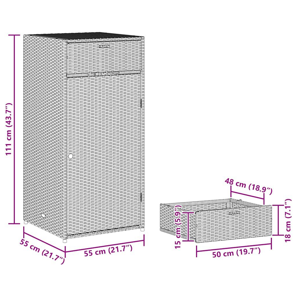vidaXL Garden Storage Cabinet Brown 55x55x111 cm Poly Rattan