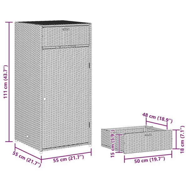 vidaXL Garden Storage Cabinet Brown 55x55x111 cm Poly Rattan