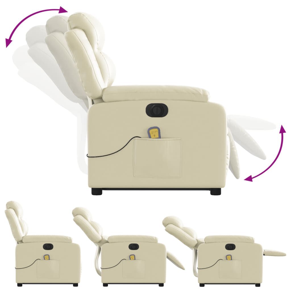 vidaXL Electric Stand up Massage Recliner Chair Cream Faux Leather