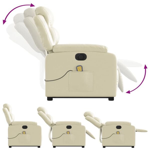 vidaXL Electric Stand up Massage Recliner Chair Cream Faux Leather