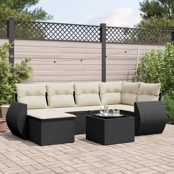 vidaXL 7 Piece Garden Sofa Set with Cushions Black Poly Rattan