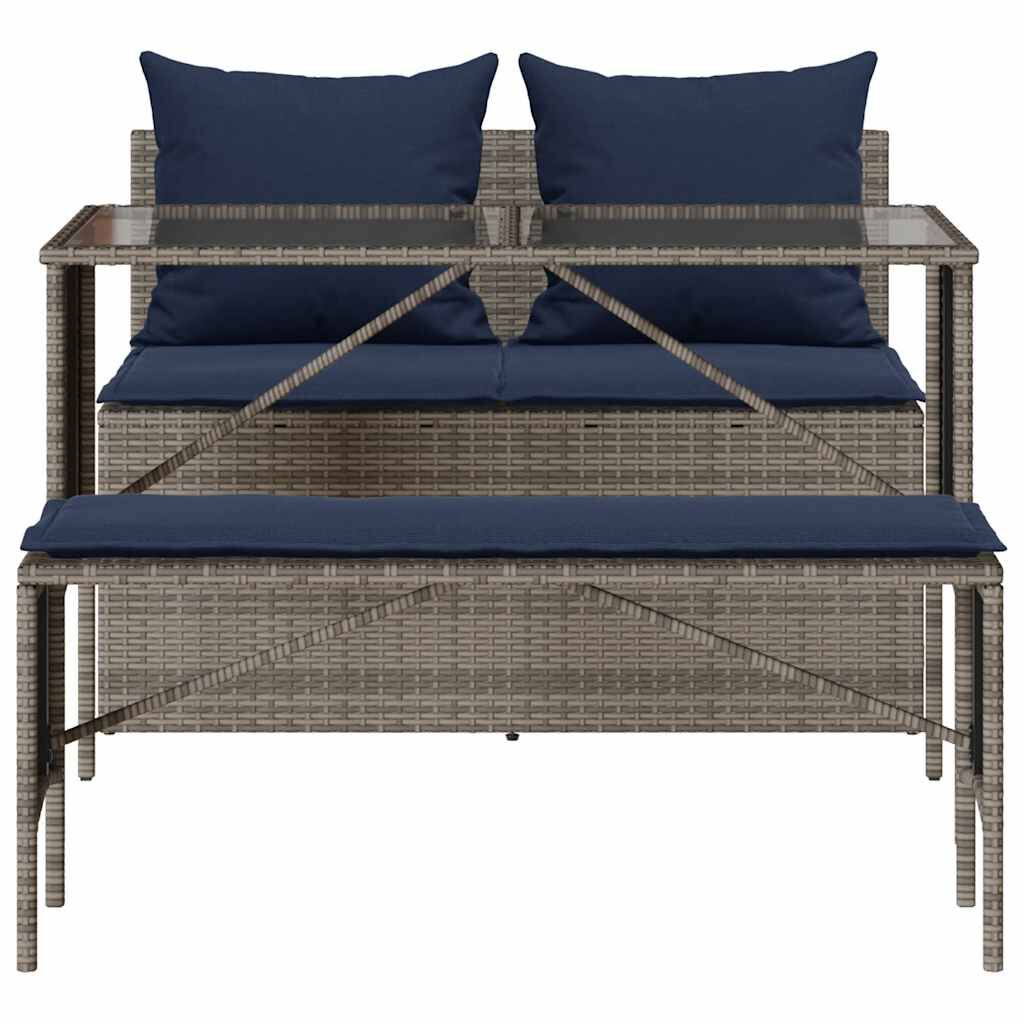 vidaXL 3 Piece Garden Dining Set with Cushions Grey Poly Rattan