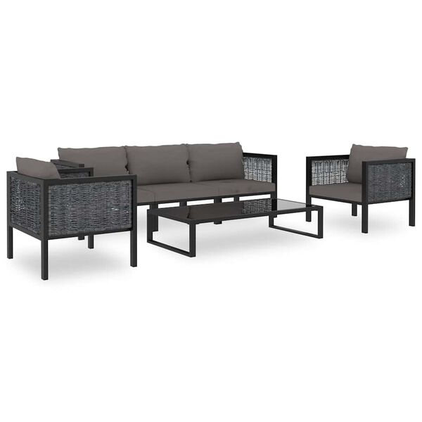 vidaXL Sectional Corner Sofa with Left Armrest Poly Rattan Anthracite
