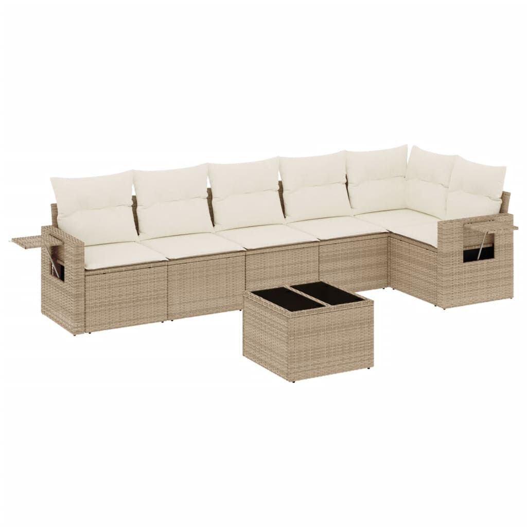 vidaXL 7 Piece Garden Sofa Set with Cushions Beige Poly Rattan