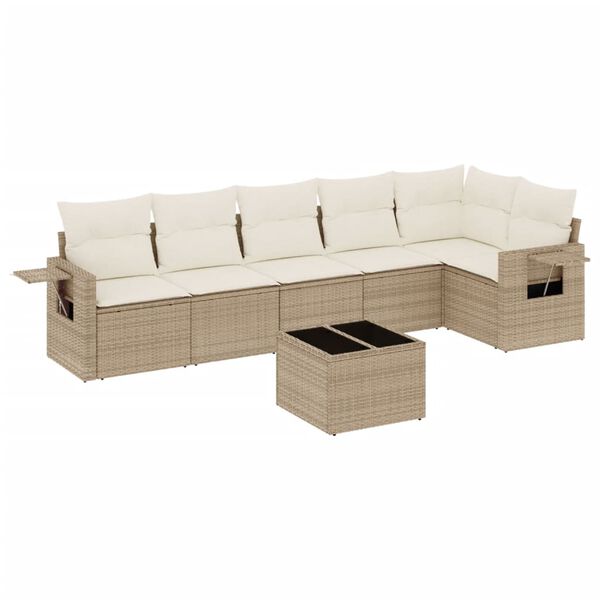 vidaXL 7 Piece Garden Sofa Set with Cushions Beige Poly Rattan