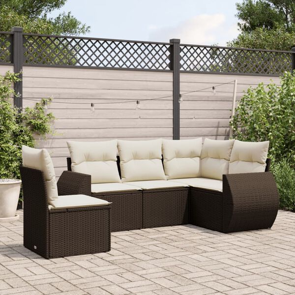 vidaXL 5 Piece Garden Sofa Set with Cushions Brown Poly Rattan