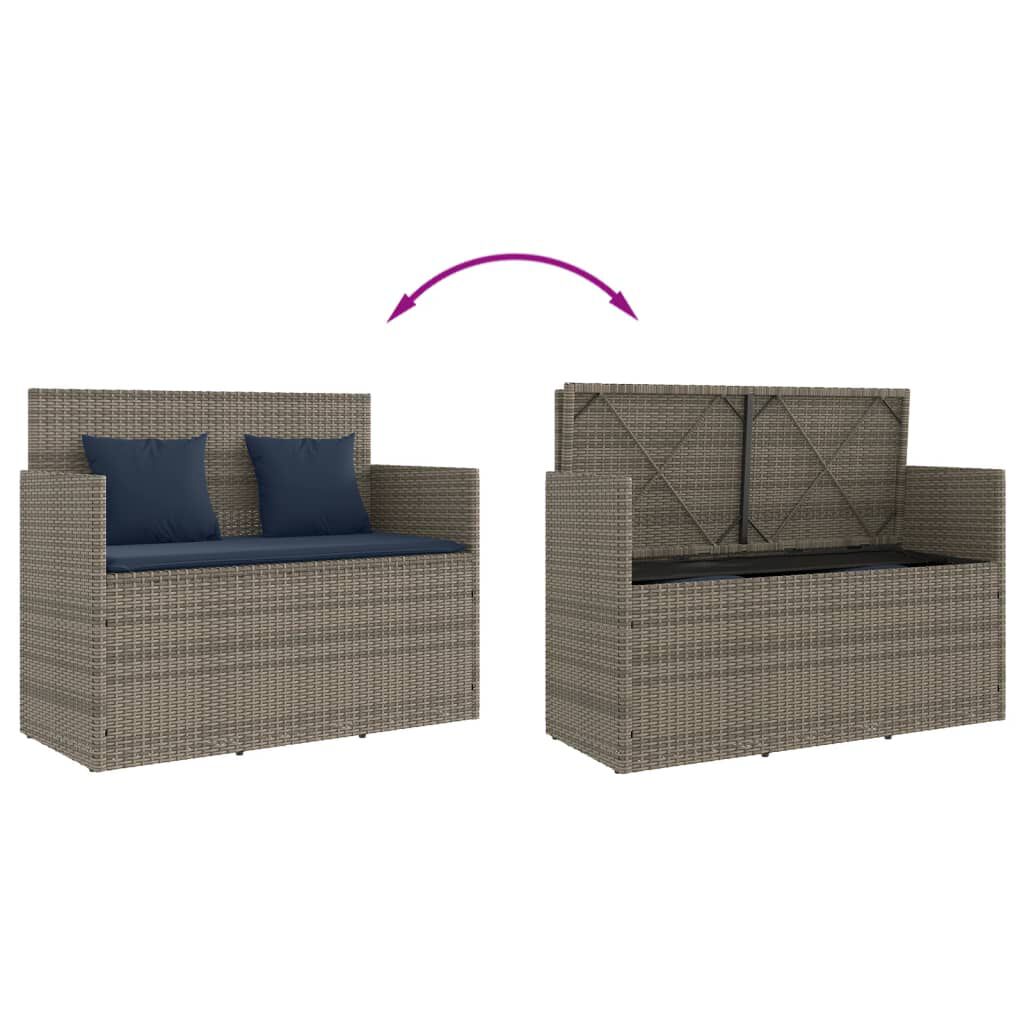 vidaXL Garden Bench with Cushions Grey Poly Rattan