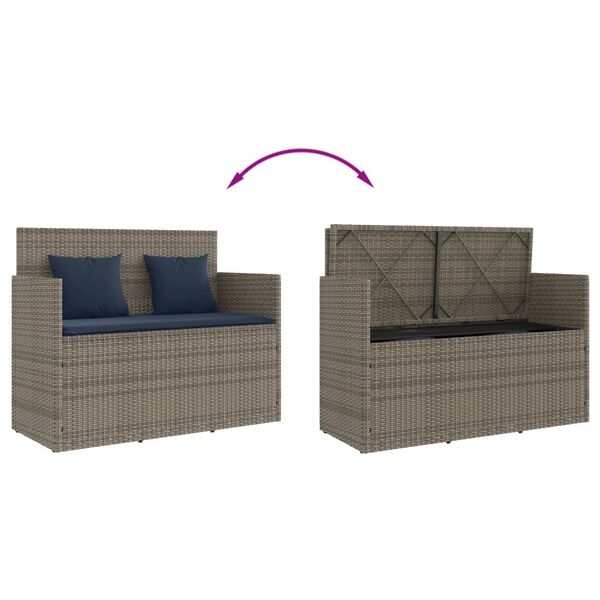vidaXL Garden Bench with Cushions Grey Poly Rattan