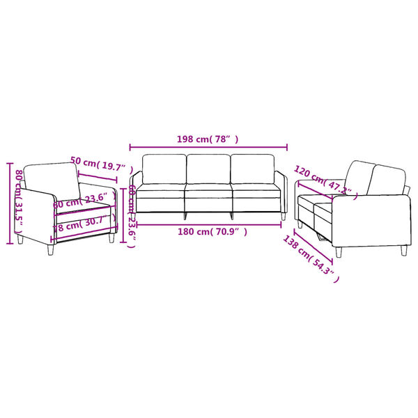 vidaXL 3 Piece Sofa Set with Cushions Black Fabric