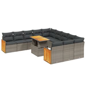 vidaXL 11 Piece Garden Sofa Set with Cushions Grey Poly Rattan