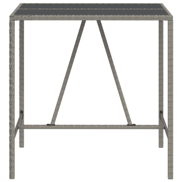 vidaXL Bar Table with Glass Top Grey 110x70x110 cm Poly Rattan