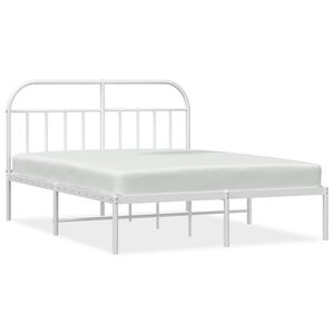 vidaXL Metal Bed Frame without Mattress with Headboard White 150x200cm