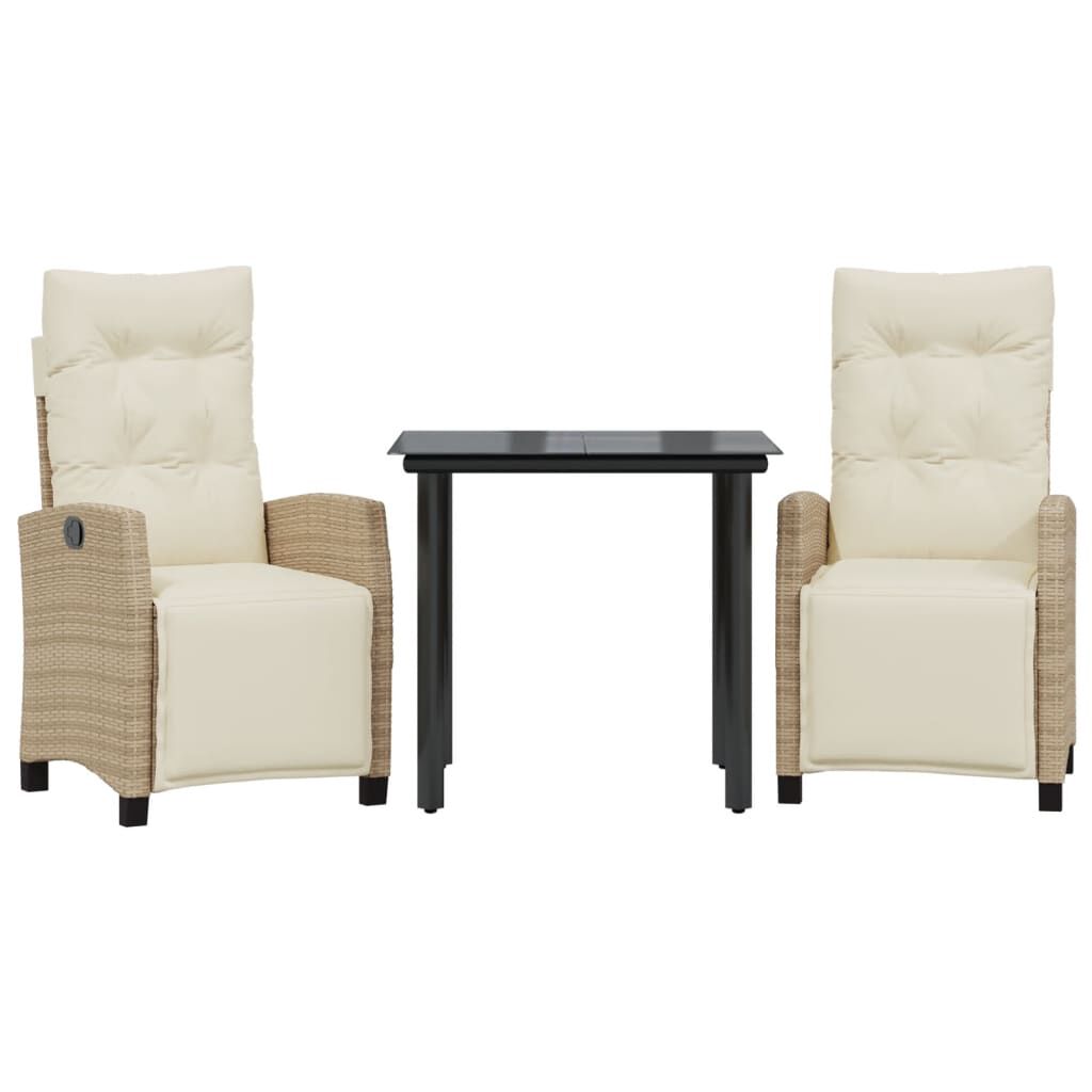 vidaXL 3 Piece Garden Dining Set with Cushions Beige Poly Rattan