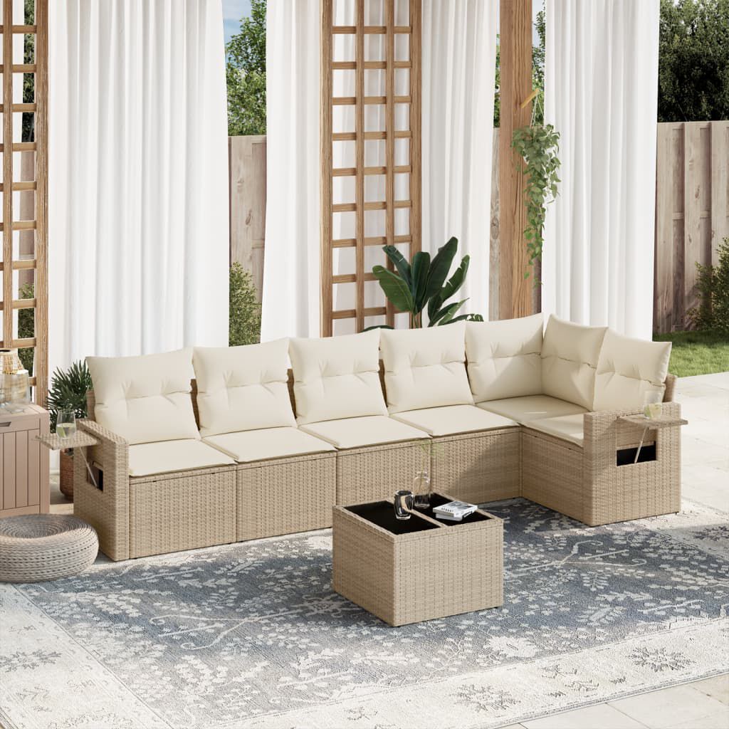 vidaXL 7 Piece Garden Sofa Set with Cushions Beige Poly Rattan