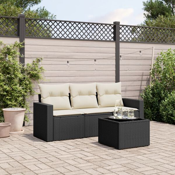 vidaXL 4 Piece Garden Sofa Set with Cushions Black Poly Rattan