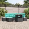 vidaXL Garden Sofa Set with Cushion 7 pcs Black Poly Rattan