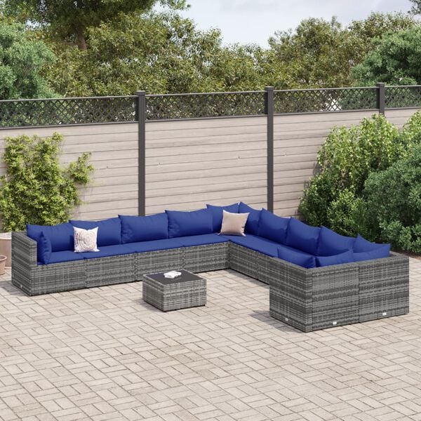 vidaXL 11 Piece Garden Sofa Set with Cushions Grey Poly Rattan